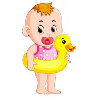 Цветной вариант раскраски маленькая девочка с уточкой