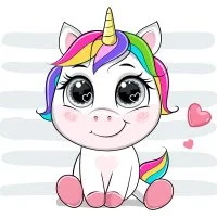Цветной вариант раскраски милый единорожек