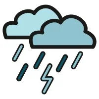 Цветной вариант раскраски тучки с дождиком и грозой