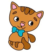 Цветной вариант раскраски котенок с бантиком