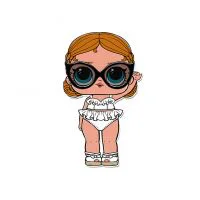 Цветной пример раскраски кукла лол в очках и купальнике vacay baby