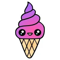 Цветной вариант раскраски мороженое в рожке с глазками каваи