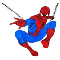 Цветной пример раскраски герой марвела в полете