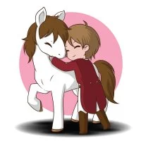 Цветной пример раскраски мальчик любит свою лошадь