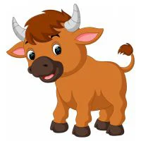 Цветной вариант раскраски теленок стоит