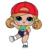 Цветной вариант раскраски кукла лол в кепке и с двумя хвостиками