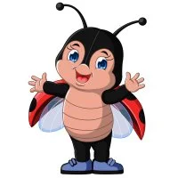 Цветной вариант раскраски мальчик в кедах божья коровка