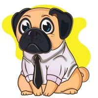 Цветной вариант раскраски деловой мопс