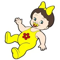 Цветной вариант раскраски пупсик кукла с бантиком и соской