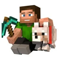 Цветной вариант раскраски стив с волком и киркой