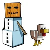 Цветной вариант раскраски снеговик с уткой