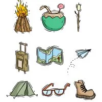 Цветной вариант раскраски летние предметы