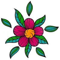 Цветной вариант раскраски цветочек с листьями