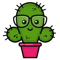 Цветной вариант раскраски цветочек кактус в горшке с глазками