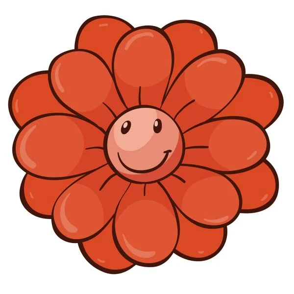 Цветной вариант раскраски цветок с глазками с лицом