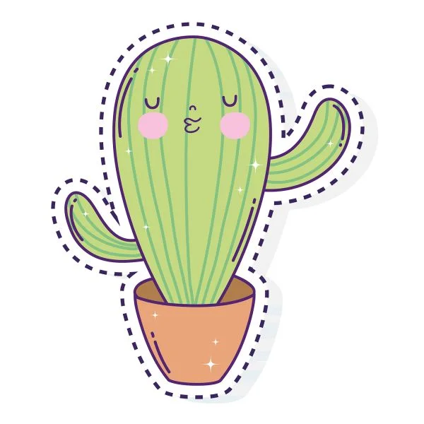 Цветной вариант раскраски цветок кактус с глазками в горшке