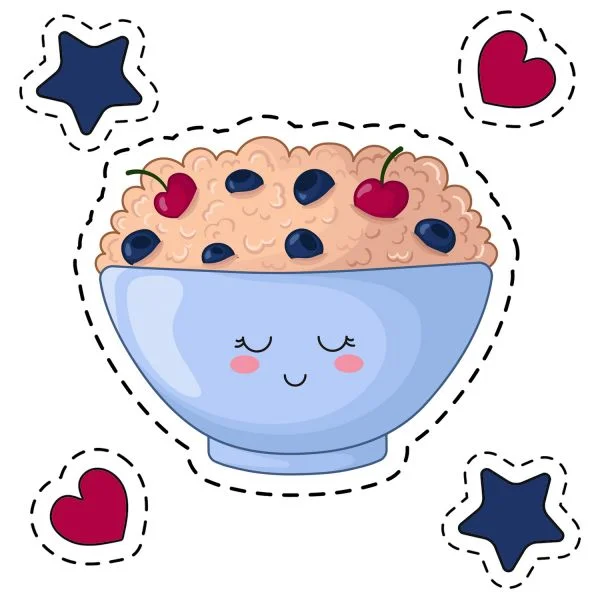 Цветной вариант раскраски каваи каша с черникой на завтрак