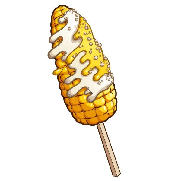 Цветной вариант раскраски вареная кукуруза на палочке