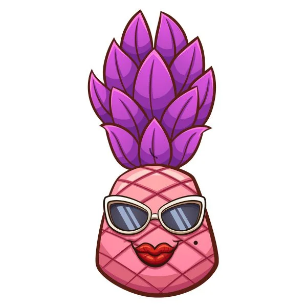 Цветной вариант раскраски спелый ананас девочка