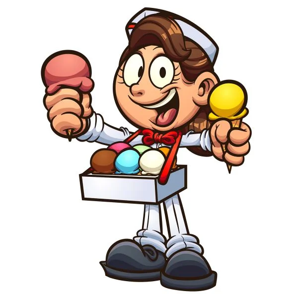 Цветной пример раскраски продает мороженое девочка, лето