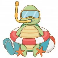 Цветной вариант раскраски черепаха в маске и круге, лето