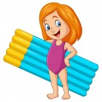 Цветной вариант раскраски девочка с надувным матрасом