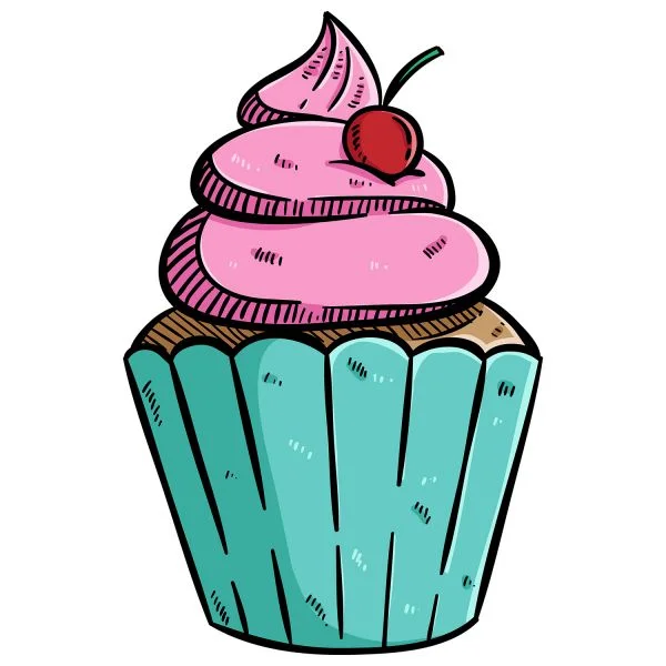 Цветной вариант раскраски пирожное, капкейк, десерт