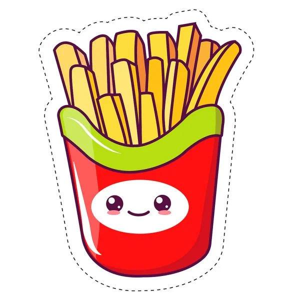 Цветной вариант раскраски картофель фри. кавай с глазками