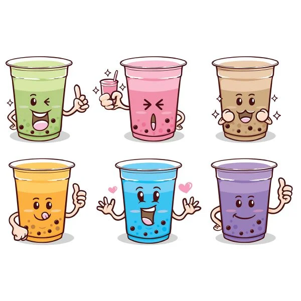 Цветной вариант раскраски эмоджи стаканчики с напитком