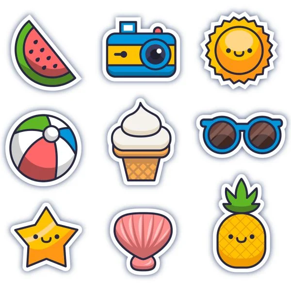 Цветной вариант раскраски коллаж, мороженое, солнце, лето