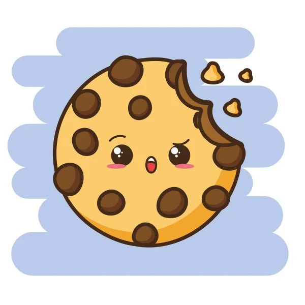 Цветной вариант раскраски печенька, печенье с крошкой. кавай с глазками