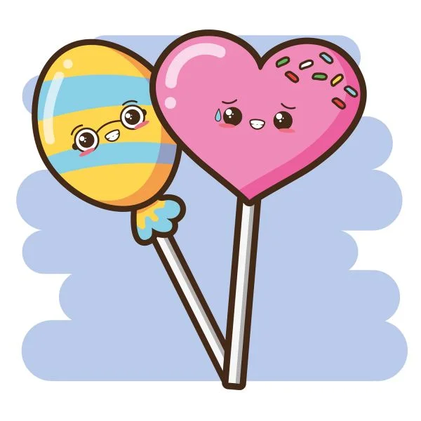 Цветной вариант раскраски конфеты леденцы с глазками