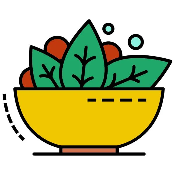 Цветной вариант раскраски салат с зеленью и овощами