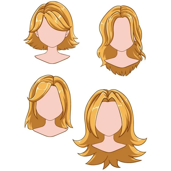 Цветной вариант раскраски разные прически