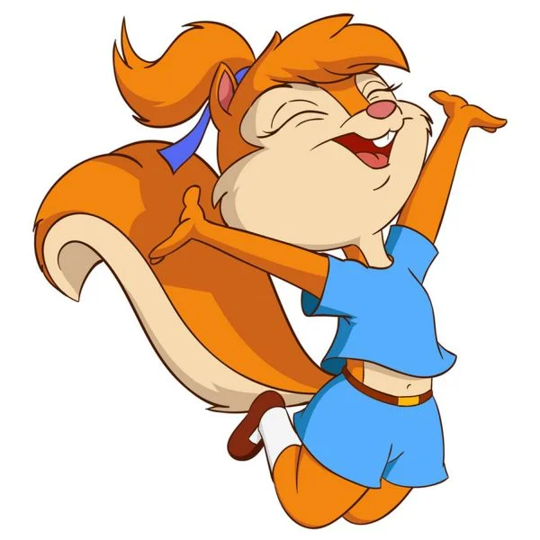 Цветной вариант раскраски девочка белочка модница