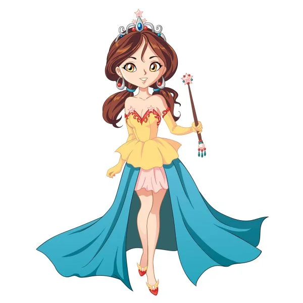 Цветной вариант раскраски модная принцесса в короне