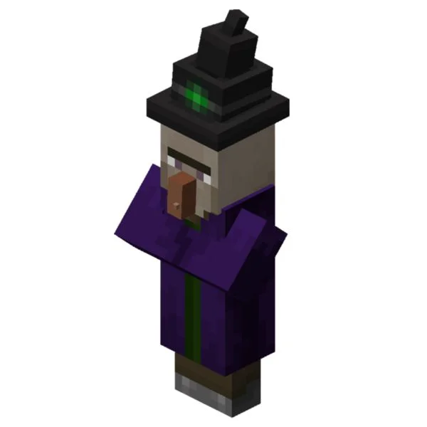 Цветной пример раскраски деревенский житель, моб ведьма, зомби