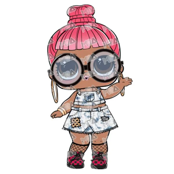 Цветной вариант раскраски кукла лол в очках и юбке (block party b)
