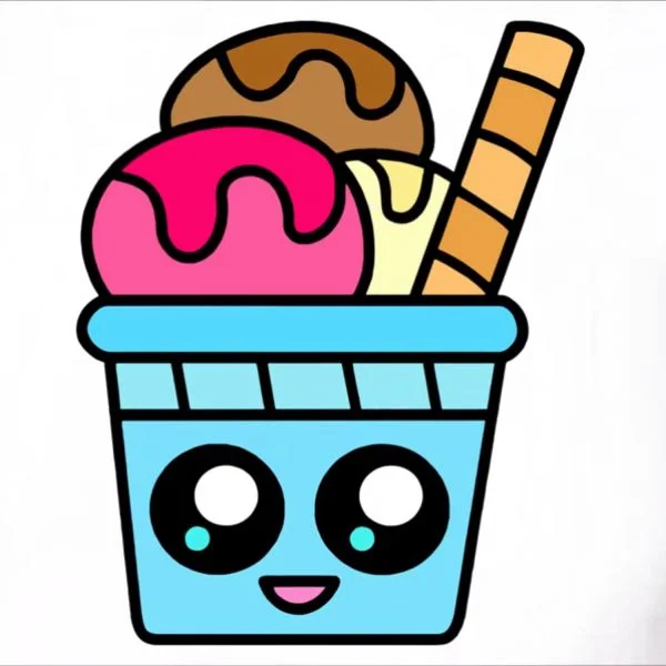 Цветной вариант раскраски мороженое в стаканчике