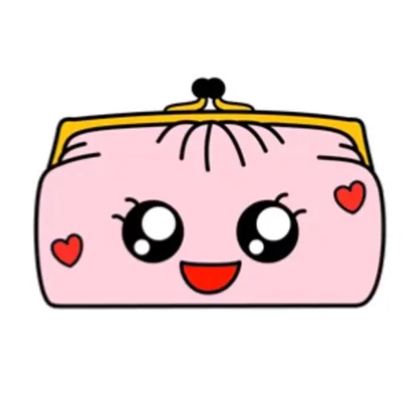 Цветной вариант раскраски кошелек косметичка с глазками, кавай