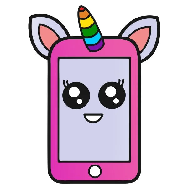 Цветной вариант раскраски смартфон, мобильный телефон, айфон единорог