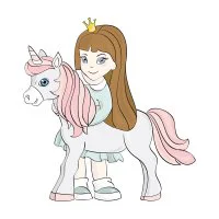 Цветной вариант раскраски маленькая принцесса и ее пони