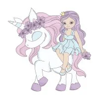 Цветной вариант раскраски единорог с принцессой