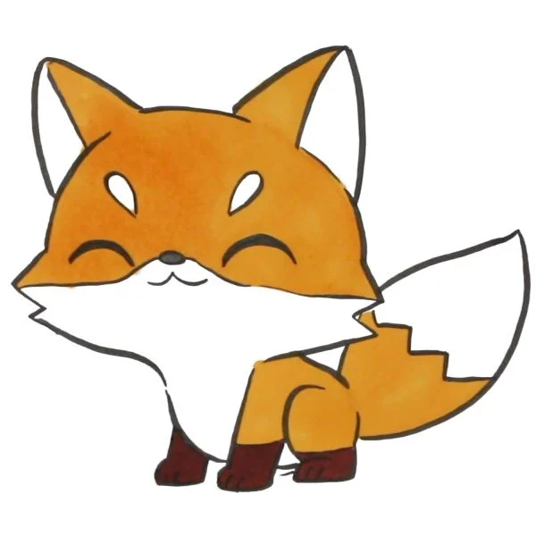 Цветной вариант раскраски маленький лисенок мило улыбается