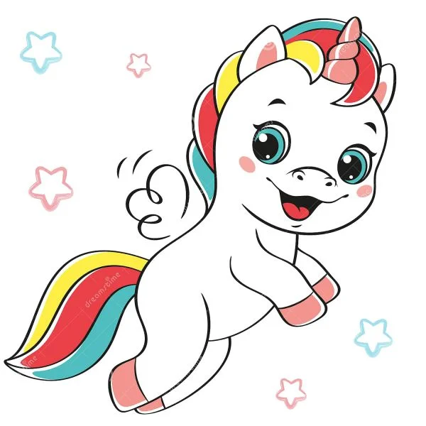Цветной вариант раскраски летающий единорожек