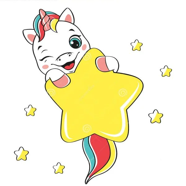 Цветной вариант раскраски милый единорог со звездочкой