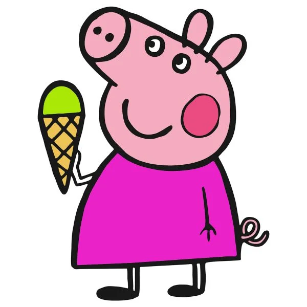 Цветной вариант раскраски ест мороженое