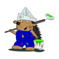 Цветной пример раскраски ежик маляр в строительной одежде