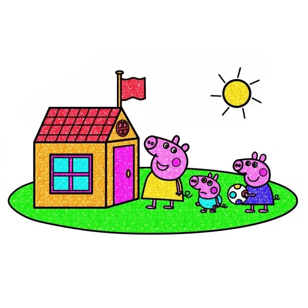 Цветной вариант раскраски у дома