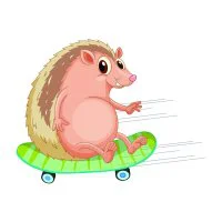 Цветной вариант раскраски ежик на скейтборде